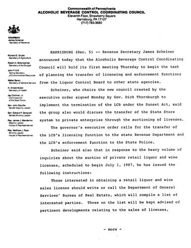 Jim Scheiner announces ABCCC will hold its first meeting on December 11, 1986
