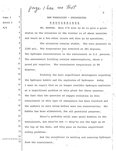 News conference with Harold Denton regarding Three Mile Island (TMI), Harrisburg, PA,