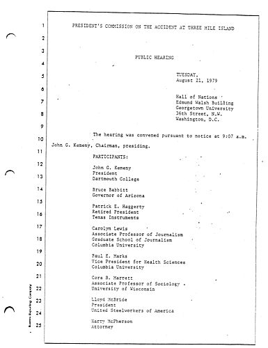 President's Commission on the accident at Three Mile Island (TMI), Washington, DC