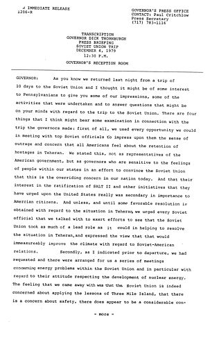 News briefing on Soviet Union trip, Harrisburg, PA,
