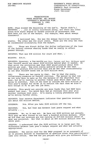 1981-1982 Budget news conference, Harrisburg, PA