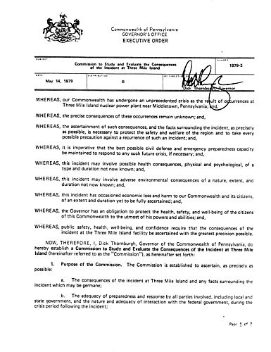 1979-3: Commission to Study and Evaluate the Consequences of the Incident at Three Mile Island