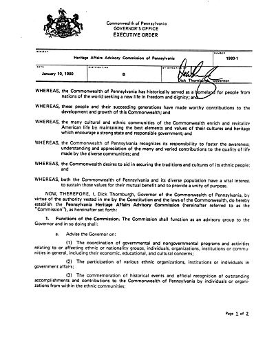 1980-1: Heritage Affairs Advisory Commission of Pennsylvania,