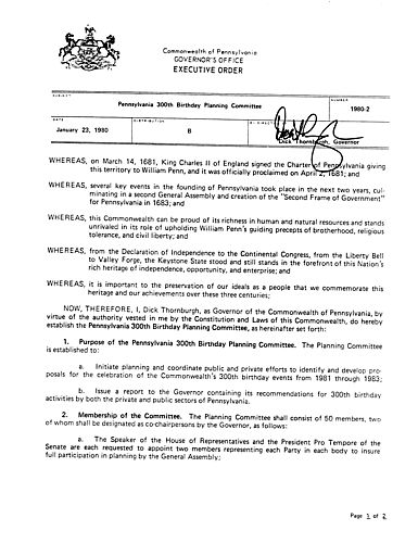 1980-2: Pennsylvania 300th Birthday Planning Committee,