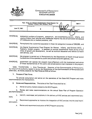 1981-7: Task Force on Special Supplemental Food Program for Women, Infants, and Children (WIC),