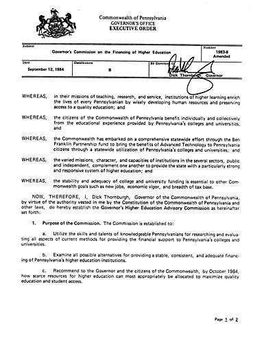 1983-8 Amended: Governor's Commission on the Financing of Higher Education,