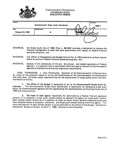 1986-1: Commonwealth Single Audit Coordinator,
