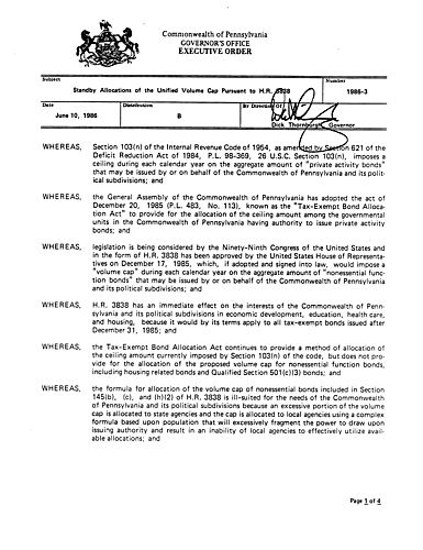 1986-3: Standby Allocations of the Unified Volume Cap Pursuant to H.R. 3838,