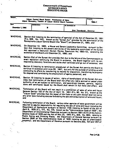 1986-7: Liquor Control Board Sunset: Privatization of State Liquor Monopoly; Transfer of Liquor Control Board Functions,