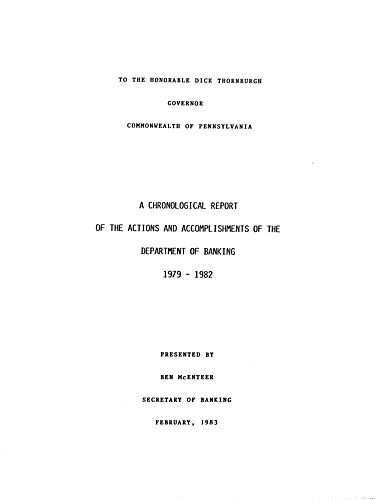 "A Chronological Report of the Actions and Accomplishments of the Department of Banking, 1979-1982",