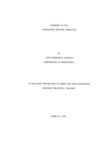 Statement on the Appalachian Regional Commission, House Subcommittee on Energy and Water Development,