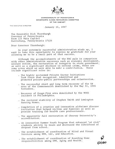 Governor's Human Resources Committee of the Cabinet: Summary of Activities, 1984-1986