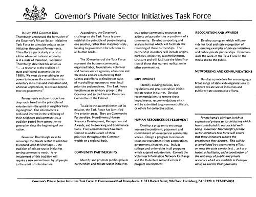 "Governor's Private Sector Initiatives Task Force"