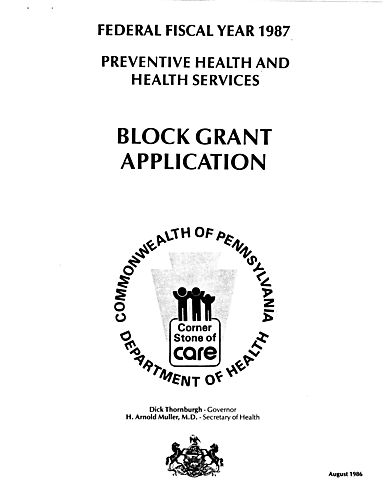 "Preventive Health and Health Services: Block Grant Application for Federal Fiscal Year 1987"