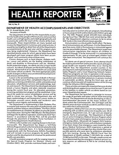 "Department of Health Accomplishments and Objectives," Health Reporter, Vol. 4, No. 9