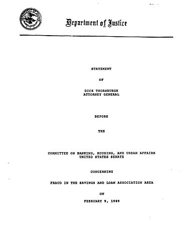 Committee on Banking, Housing, and Urban Affairs, concerning Fraud in the Savings and Loan Association Area, Washington, DC