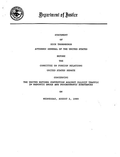 Committee on Foreign Relations, United States Senate, concerning the United Nations Convention Against Illicit Traffic in Narcotic Drugs and Psychotropic Substances, Washington, DC