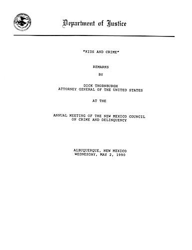 "Kids and Crime," Annual Meeting of the NM Council on Crime and Delinquency, Albuquerque, NM