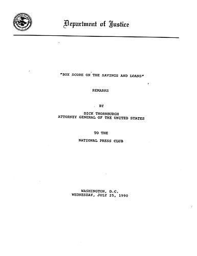 "Box Score on the Savings and Loans," National Press Club, Washington, DC