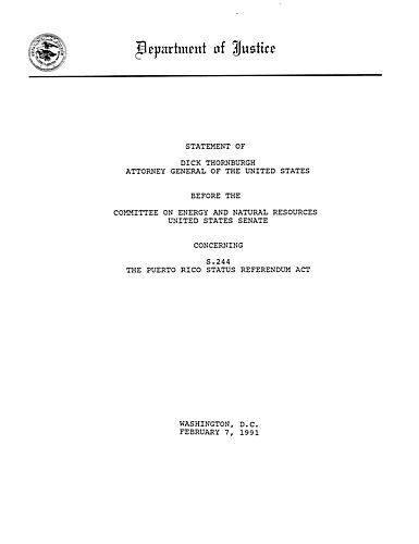 Senate Committee on Energy and Natural Resources U.S. concerning S.244 the Puerto Rico Status Referendum Act, Washington, DC