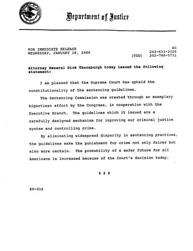 AG's statement regarding the Supreme Court upholding constitutionality of sentencing guidelines