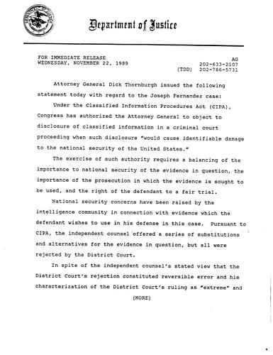 AG's statement regarding the Joseph Fernandez case