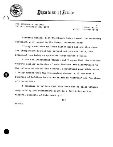 AG's statement regarding the Joseph Fernandez case