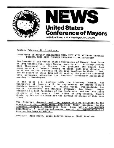 Conference of Mayor's delegation will meet with AG regarding federal anti-drug funding problems