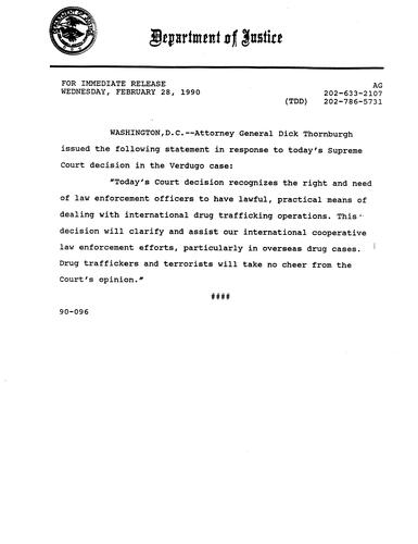 AG's statement in response to Supreme Court decision in the Verdugo case