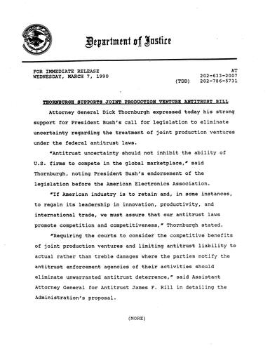 AG supports joint production venture Antitrust Bill (Antitrust Division)