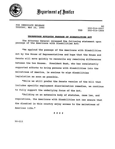 AG applauds passage of disabilities act