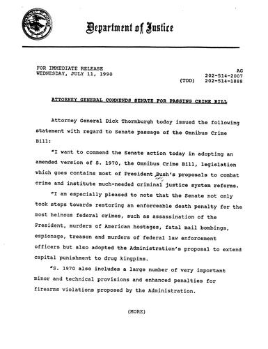 AG commends the Senate for passing Crime Bill