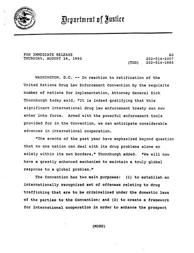 AG's reaction to the ratification of the UN Drug Law Enforcement Convention