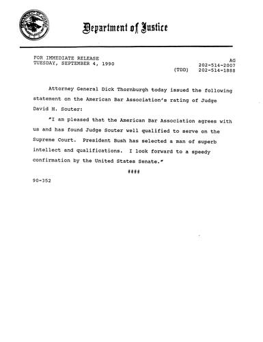 AG's statement regarding the ABA's rating of Judge Souter