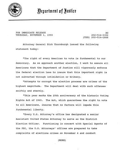 AG's statement on voting laws