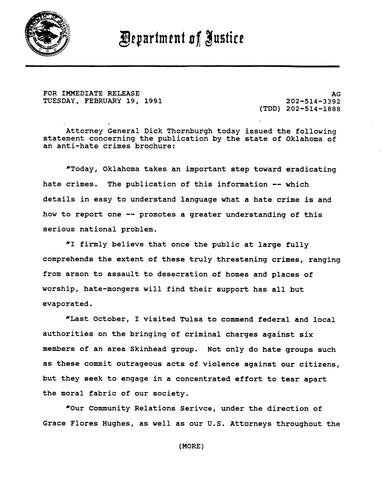 AG's statement on Oklahoma anti-hate crimes brochure
