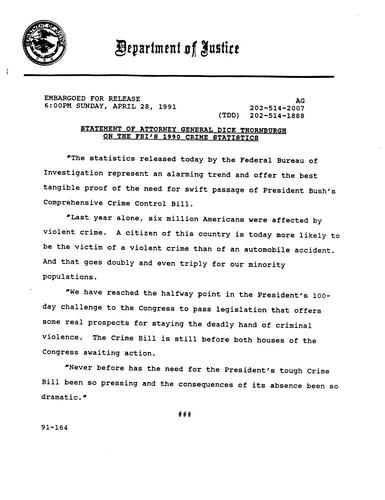 AG's statement on the FBI's 1990 crime statistics