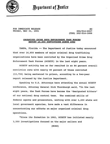 Organized crime drug enforcement task forces report 16,650 convictions since 1982