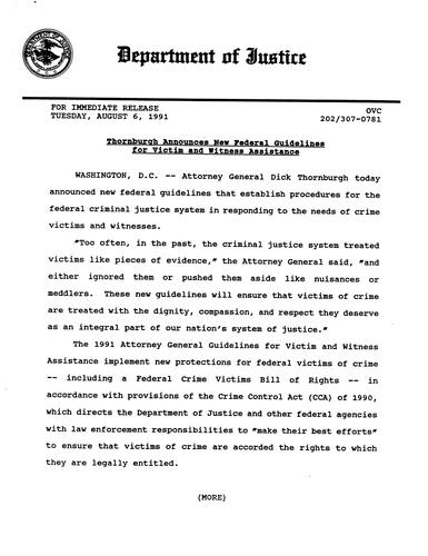 AG announced new federal guidelines for victim and witness assistance (Office for Victims of Crime)
