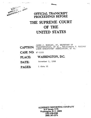 Proceedings of Supreme Court Case: Burnley v. Railway Labor Executives' Association