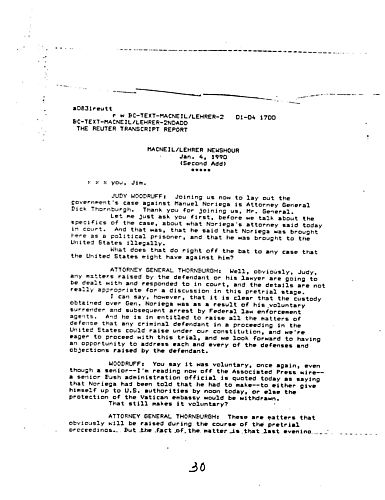 "MacNeil/Lehrer News Hour" regarding Noriega