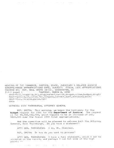 Testimony at the hearing of the Commerce, Justice, State, Judiciary House Appropriations Committee regarding appropriations for Fiscal Year 1991