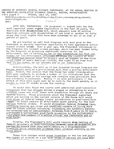 Address at the Annual Meeting of the American Legislative Exchange Council regarding civil rights, crime, drugs, firearms, and David Souter's Supreme Court nomination