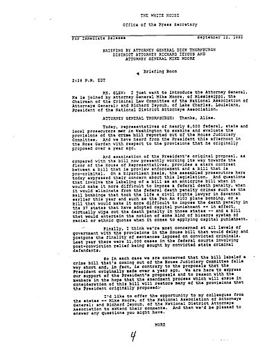 White House statement regarding the Crime Bill
