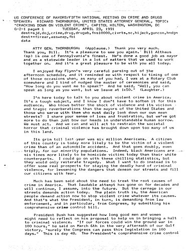 U.S. Conference of Mayors, Fifth Annual Meeting on Crime and Drugs regarding "Cracking Down on Violent Crime" (including questions and answers)