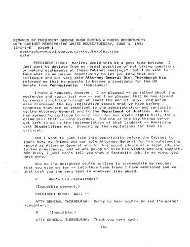 Remarks by President Bush regarding Thornburgh's plans to become a candidate for Senate