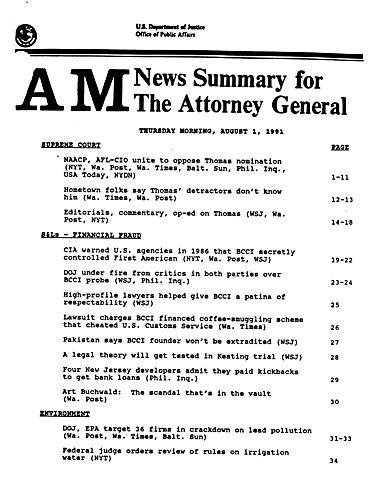 AM/PM Clippings Summaries: August 1-16, 1991