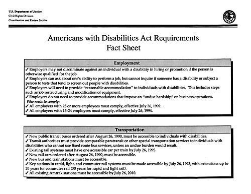 "The Americans with Disabilities Act Requirements Fact Sheet"