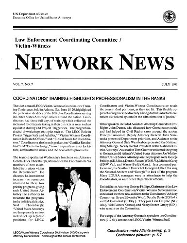 "Network News" Vol. 7, No. 7, Law Enforcement Coordinating Committee/Victim-Witness of Executive Office for United States Attorneys