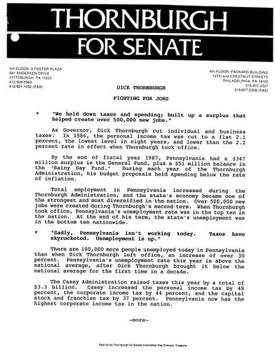 Dick Thornburgh Fighting for Jobs